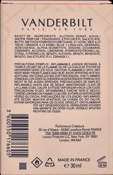 Nutritional values and ingredients Gloria Vanderbilt Miss Vanderbilt (Eau de toilette, 30 ml)