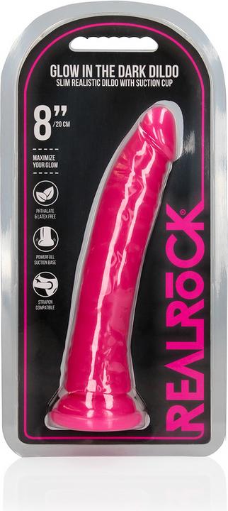 Produktbild RealRock Slim Realistic Dildo with Suction Cup - Glow in the Dark - 8" / 20 cm
