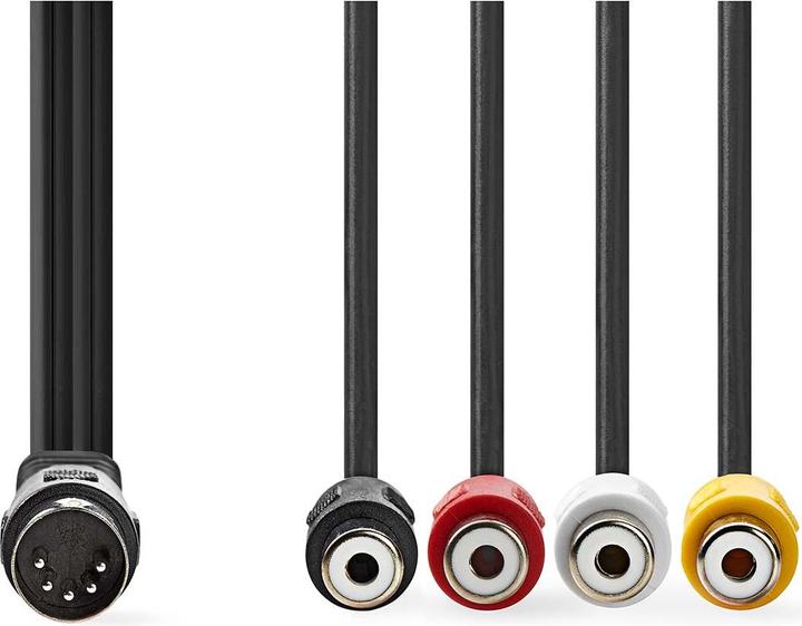 Actual product image Nedis DIN audio cable | DIN 5-pin plug | 4x RCA socket | Nickel-plated | 0.20 m | Round | PVC | Weak (0.20 m)