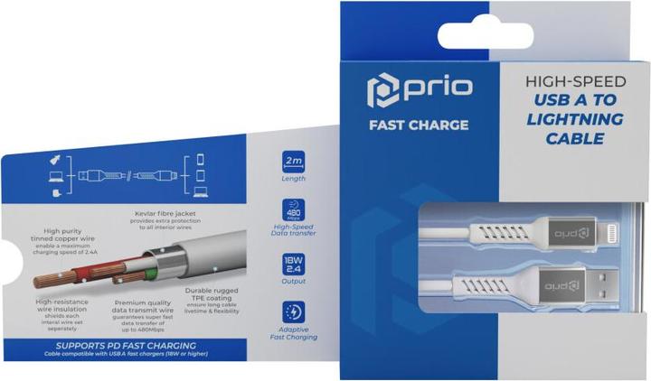 Image du produit prio Câble Charge & Sync USB A vers Lightning certifié Mfi 2m blanc (2 m)