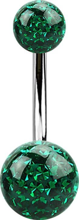 Image du produit Star Piercing Banane argentée avec deux boules de cristal vertes couche protectrice d'époxy (Titane G23, sans laiton)