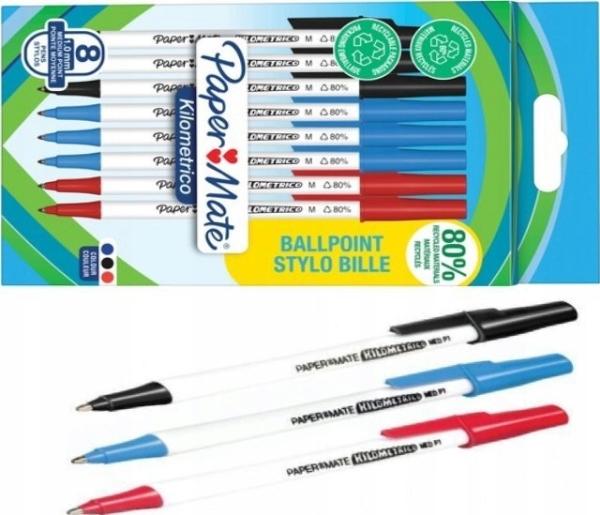 Energie-Label Paper Mate Kugelschreiber Kilometrico Reycled M Sortiert 8er Blister (Weiss, Blau, Schwarz, Rot, 8 x)