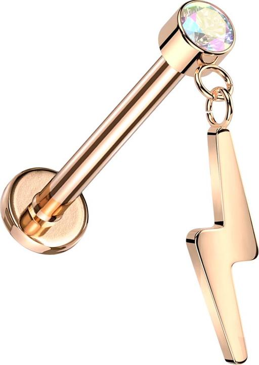 Produktbild Star Piercing Micro Threadless Labret rosegold Zylinder rosegold Kristall multicolor Anhänger Blitz rosegold (Titan G23, ohne Messing)