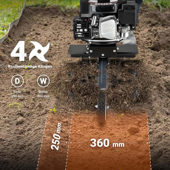 Produktbild Wiltec Benzin Bodenhacke 36cm Gartenhacke mit Motor 144ccm Motorhacke Bodenfräse