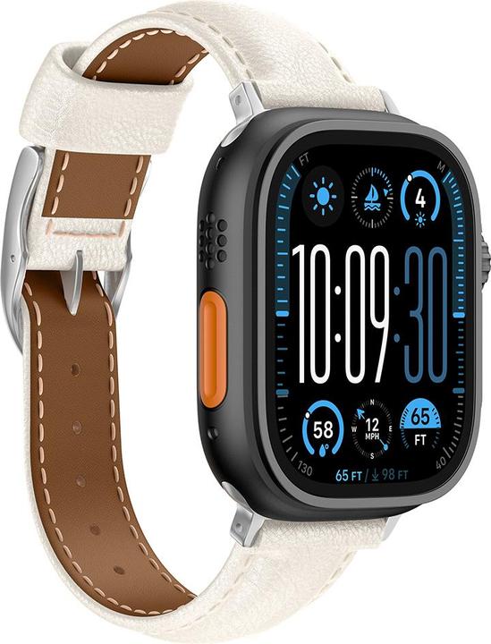 Amazingthing Class Band Lederarmband für Apple Watch 45 / 46 / 49 mm - Hellbeige (Edelstahl, Narbenleder)