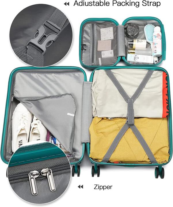 Produktbild Kono 2er Kofferset ABS Hartschalen Tuerkis (38 l, Handgepäck (bis 50l))