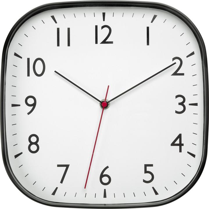 TFA Wanduhr Schwarz, Form: Quadrat, Detailfarbe: Weiss, Schwarz