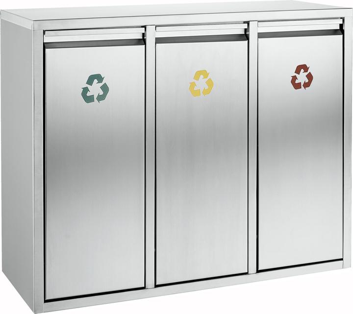 Image du produit ReinigungsBerater Système de tri des déchets recyclables 3x15 L en acier inoxydable (mat) avec trois I en plastique (45 l)