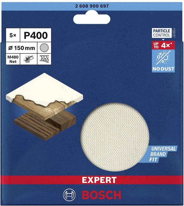 Productafbeelding Bosch Professional Zubehör Expert M480 Schuurnet voor vlakschuurmachine, 150 mm, G 400, 5 stuks (400)