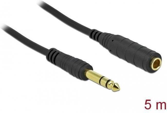 Actual product image Delock Jack extension cable 6.35 mm 3 pin male to female 5 m black (5 m, Extension)