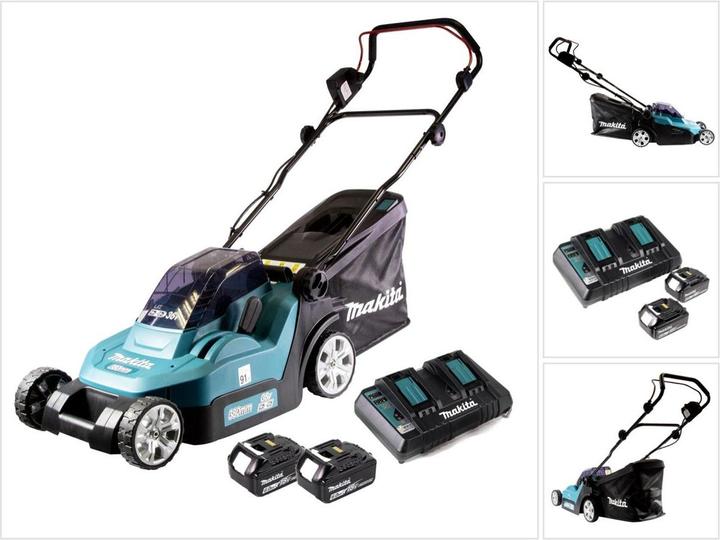 Produktbild Makita DLM 382 PG2 Akku Rasenmäher 36 V ( 2x 18 V ) 38 cm 40 l + 2x Akku 6,0 Ah + Doppelladegerät (Akkubetrieb)