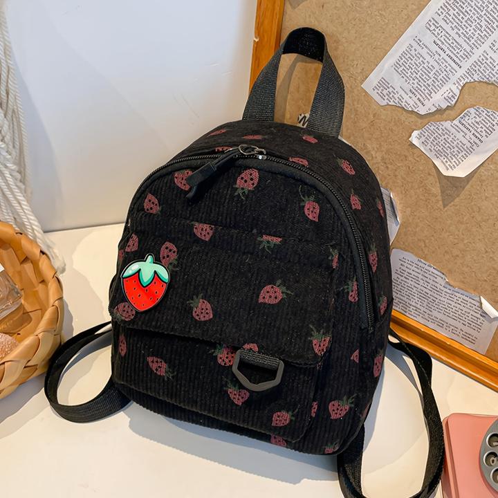 Immagine prodotto Only-Bags.Store Mini zaino in velluto con stampa di fragole, poliestere leggero e spalline regolabili