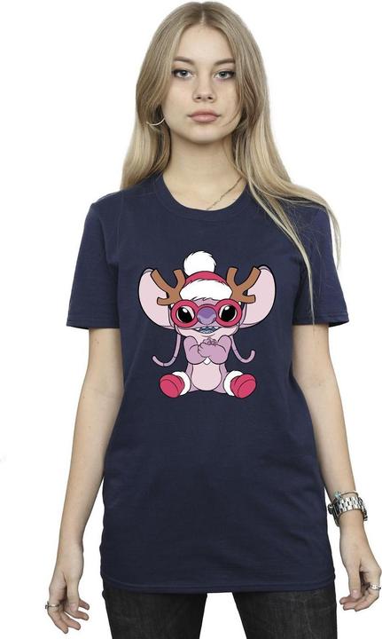 Actual product image Disney Womens/Ladies Lilo & Stitch Angel Reindeer Cotton Boyfriend T-Shirt (M)