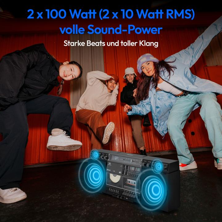 Produktbild Medion LIFE® P66538 Retro-Boombox DAB+/PLL-UKW Radio, Bluetooth® 5.3 für das Abspielen von Smartphone & Co (FM, DAB+, Bluetooth)