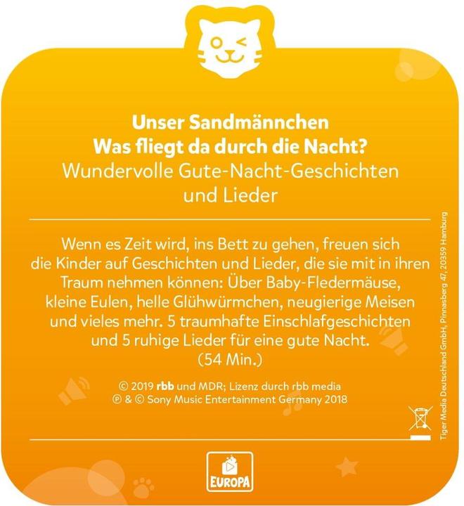 Produktbild Tigermedia Tigercard Unser Sandmännchen Was fliegt da durch die Nacht? (Deutsch)