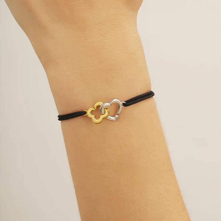 Actual product image Charles Garnier PASSION Heart and Clover Intertwined Bracelet in Silver and Golden Silver (19 cm, Silver and gold)