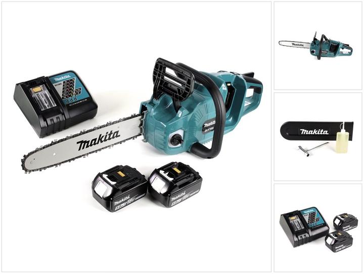 Actual product image Makita DUC 355 RT2 Motosega a batteria 36V (2x18V) Brushless 35 cm + 2x battery 5,0 Ah + (Battery chain saw)