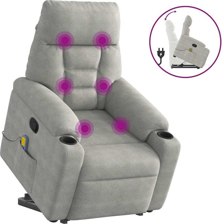 VidaXL Massagesessel mit Aufstehhilfe Hellgrau Mikrofasergewebe Relaxsessel