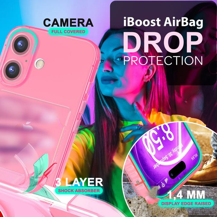 Produktbild Nalia Klar Transparente Neon Silikon Hülle Kartenhalter (Apple iPhone 16)