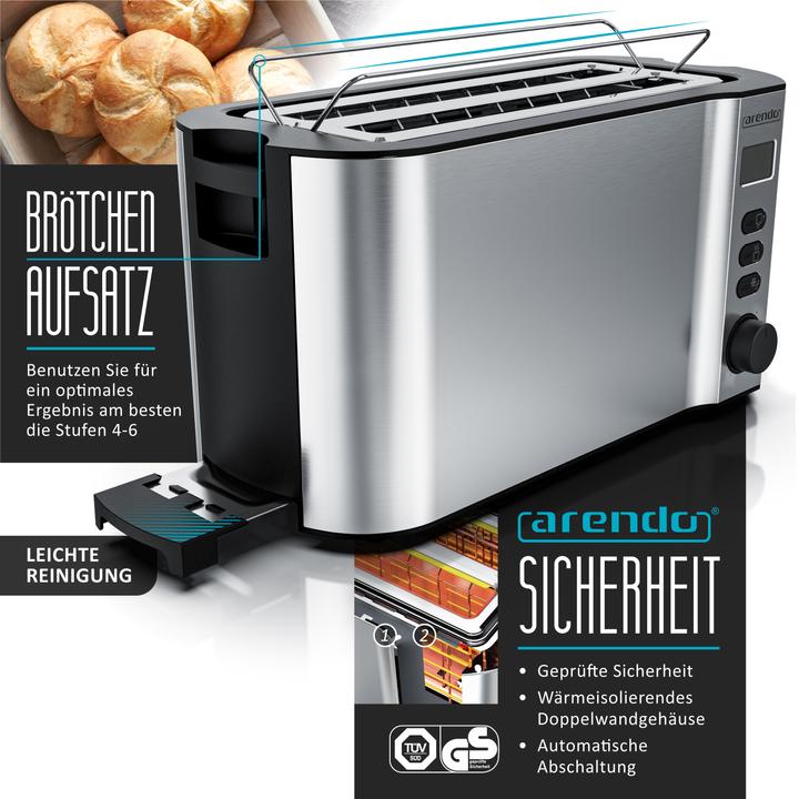 Image du produit Arendo Ensemble petit-déjeuner, grille-pain 4 tranches avec grille à brioches et cuiseur à oeufs pour 8