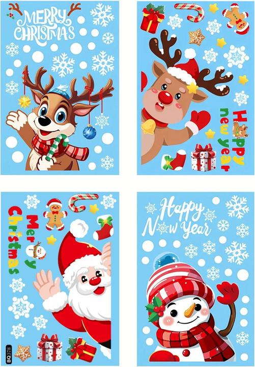 Produktbild Hermex Fensterbilder für Kinder Weihnachtssticker Weihnachtsaufkleber Merry Christmas Happy New Year