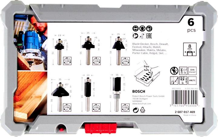 Actual product image Bosch Professional Zubehör Set of edge milling cutters. 8 mm shank. 6-piece