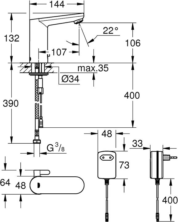 Immagine prodotto Grohe Rubinetto per lavabo a infrarossi Eurosmart CE con controllo della temperatura, alimentazione di