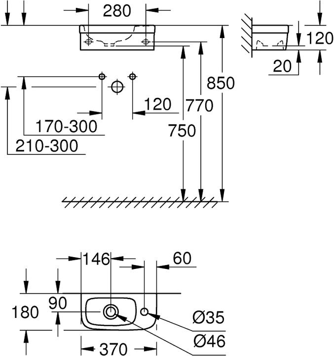 Produktbild Grohe Euro Keramik Mini Handwaschbecken (180 mm, 370 mm)