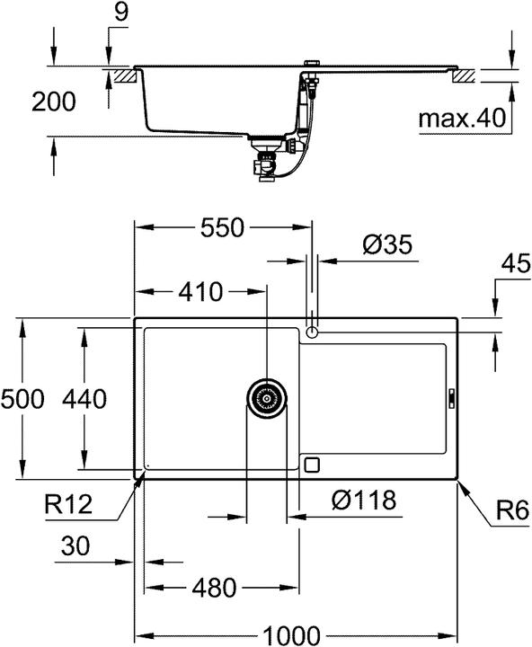 Produktbild Grohe K500 Kompositspüle mit Abtropffläche (Aufsatzspülbecken, 50 cm, 100 cm)