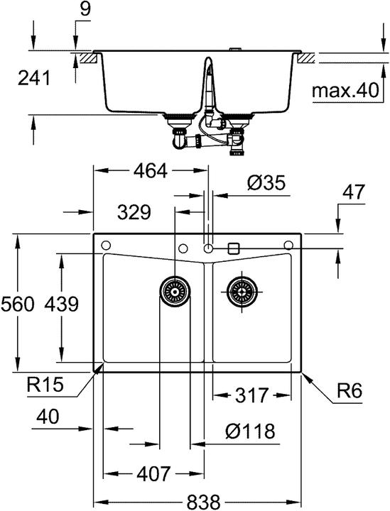 Immagine prodotto Grohe Lavello composito K700 (Lavandino montato in alto, 56 cm, 83.80 cm)