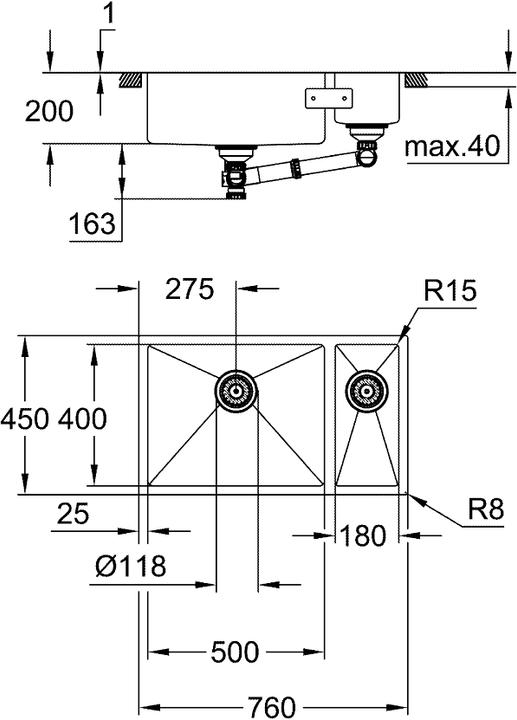 Image du produit Grohe K700 Unterbau Edelstahlspüle (Evier encastré, 40.20 cm, 71.20 cm)