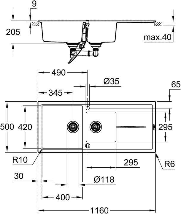 Immagine prodotto Grohe Lavello composito K400 con piano di drenaggio (Lavandino montato in alto, 50 cm, 116 cm)