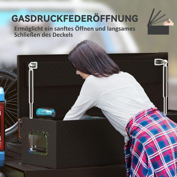 Produktbild Swisshandel24 Stabile Aufbewahrungskiste, Alu, Seitengriffe, Schloss, Werkzeugkasten, 99x33x25,5 cm, schwarz