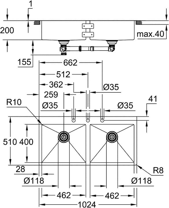 Immagine prodotto Grohe Lavello in acciaio inossidabile K800 (49.50 cm, 100.90 cm)