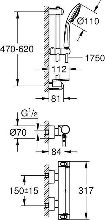 Produktbild Grohe Grohtherm 2000 Thermostat-Brausebatterie mit Brausegarnitur