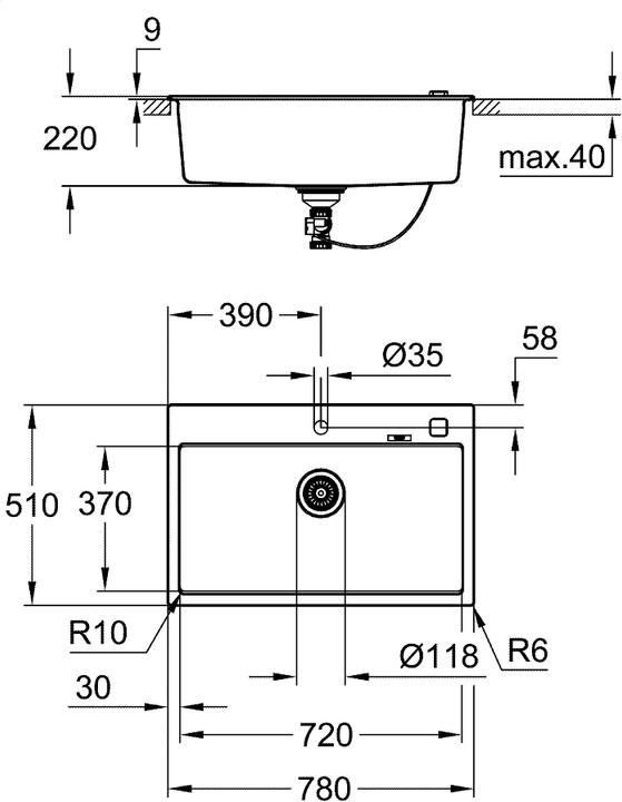 Produktbild Grohe K700 Kompositspüle (Aufsatzspülbecken, 78 cm, 50 cm)