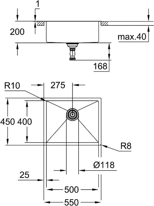 Produktbild Grohe K700 Edelstahlspüle (Aufsatzspülbecken, 55 cm, 45 cm)