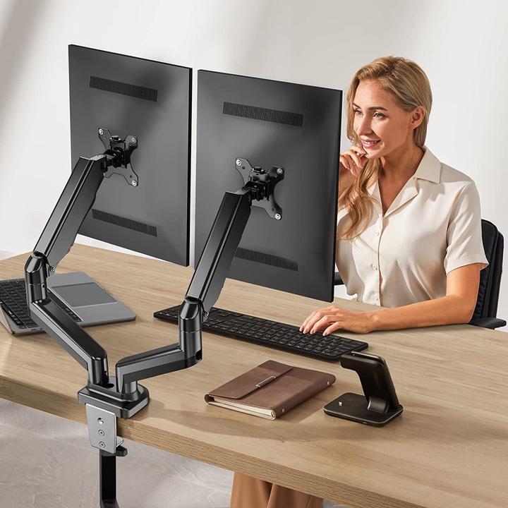 Immagine prodotto Techly Supporto da scrivania per 2 TV LCD LED 43-81cm 17-32inch morsetto a molla a gas nero (Tavolo, 32")