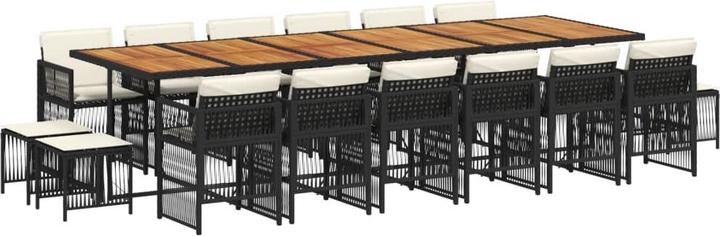 Actual product image VidaXL 17-pcs. Garden Dining Set With Cushions Black Poly Rattan (330 cm)