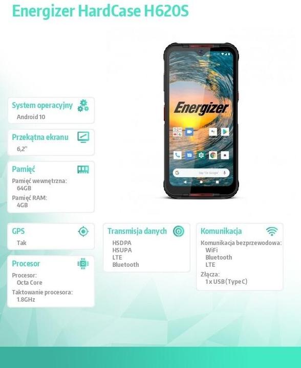 Etichetta energetica Energizer H620S 4G NERO IP69 (64 GB, Juoda, Multicolore, 6.20", Doppia SIM Ibrida, 48 Mpx, 4G)