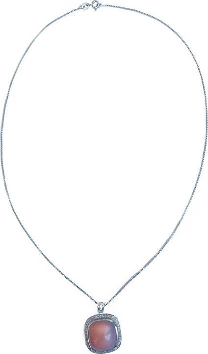 Xen Anhänger mit Kette Peach Mondstein Cushion-Cabochon 45 cm 925 Silber (925 Sterling Silber, 45 cm)
