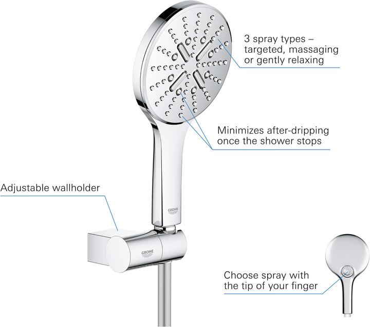 Actual product image Grohe Shower set Rainshower Smartactive 130 (3 Beam types, 9.50 l/min)
