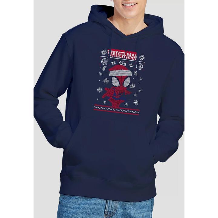 Actual product image Spiderman Mens Snowflake Christmas Sweater Hoodie (M)