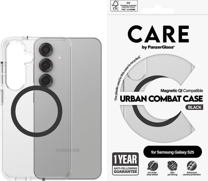 Actual product image PanzerGlass CARE by ® Flagship Case Transparent Urban Combat w. Black Qi Compatible Samsung Galaxy S (Samsung Galaxy S25)