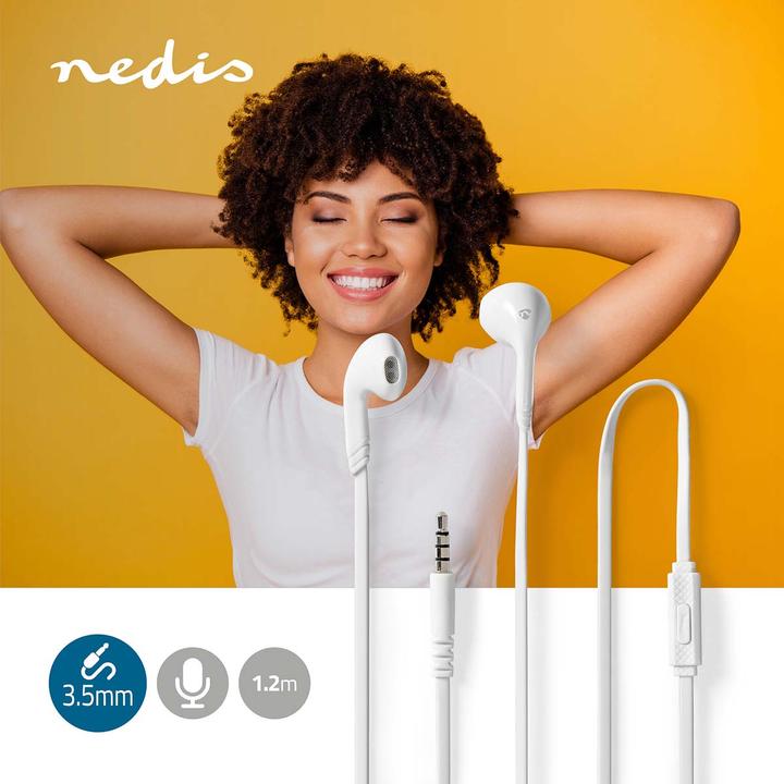 Immagine prodotto Nedis Cuffie con cavo | 3,5 mm | Lunghezza cavo: 1,20 m | Microfono incorporato | Bianco (Cablato)