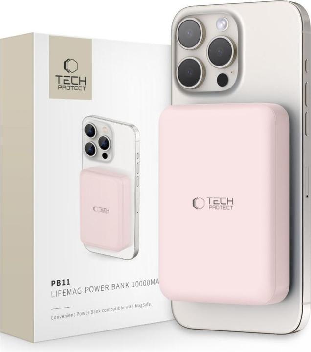 Tech-Protect LifeMag PB11 Powerbank with MagSafe 10000mAh 15W USB-C port - pink + USB-C cable (10000 mAh, 15 W)