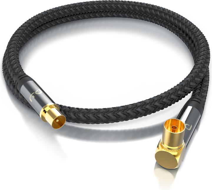 Produktbild Primewire Antennenkabel gewinkelt mit Braiding, Koaxialkabel 75 Ohm HDTV, Radio, DVB-T2 TV Antennen Kabel (135 dB, Antennenkabel)