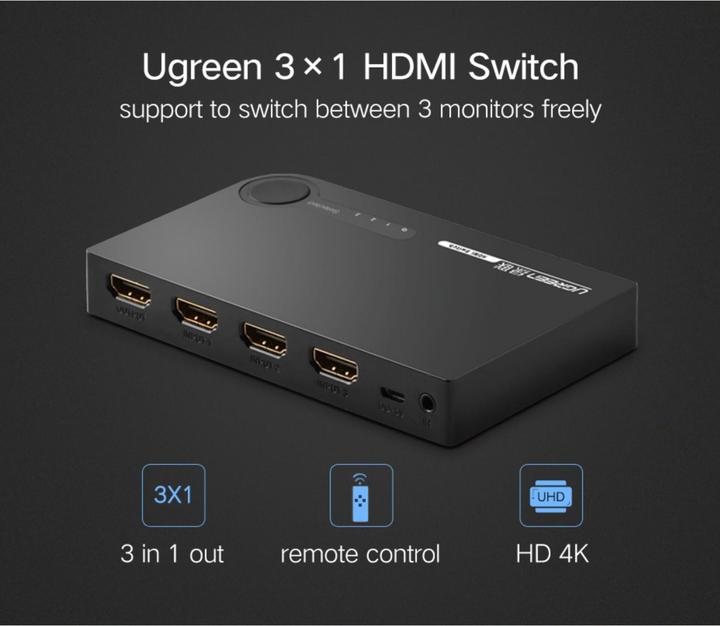 Actual product image Ugreen switch splitter splitter switch HDMI - 3x HDMI 3D 4K 7.5 Gbps 36 bit per channel black (40234