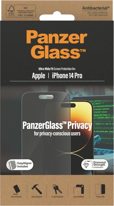 Actual product image PanzerGlass Ultra Wide Fit Privacy (1 Piece, Apple iPhone 14 Pro)