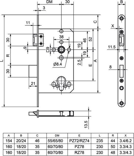 Produktbild Glutz Einsteckschloss 12310 PB (Einsteckschloss)